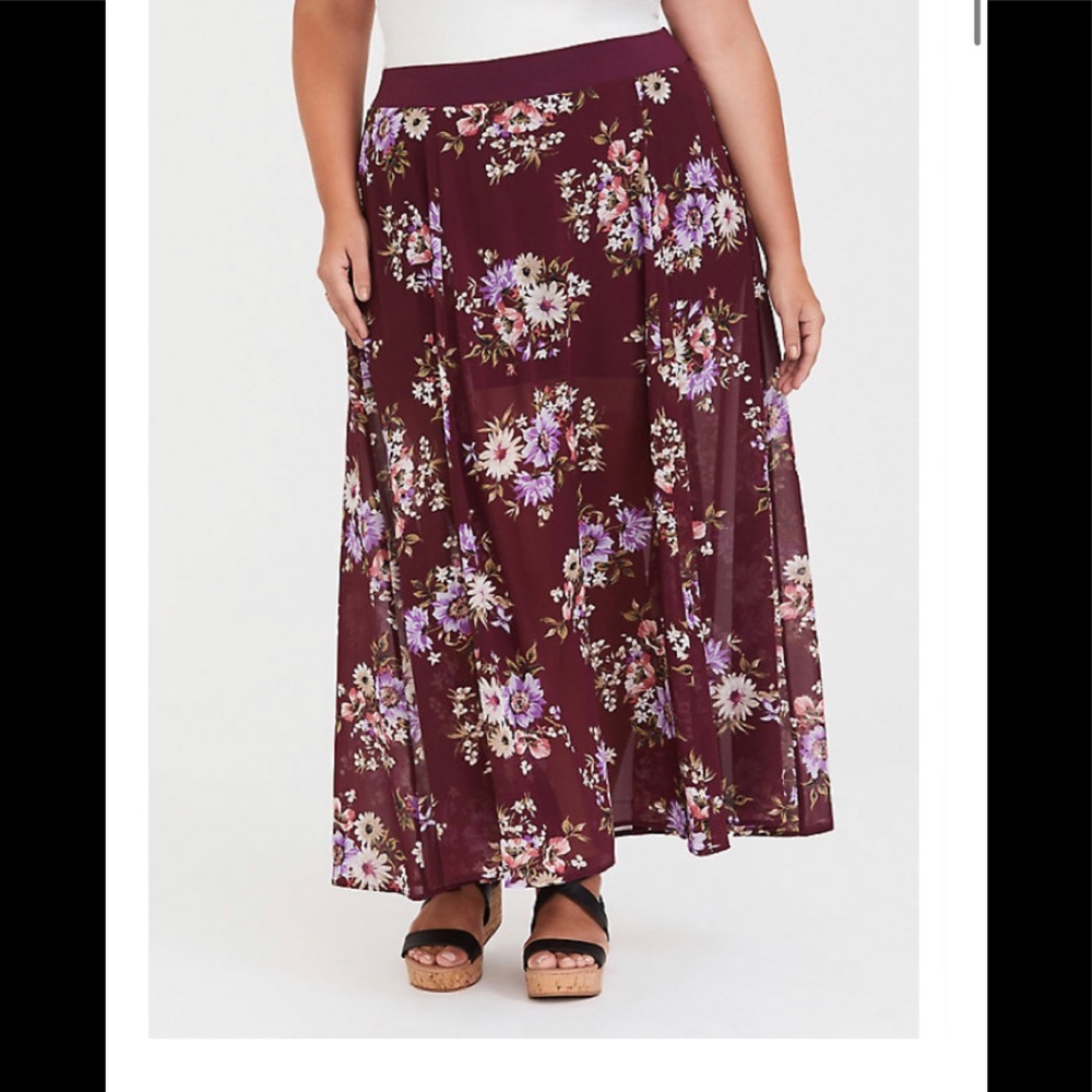 COPY - Red Wine Floral Chiffon Skirt